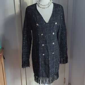 SHEIN Elegant Black and White Tweed Midi Dress